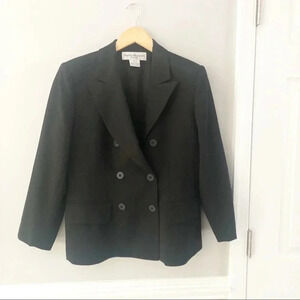 Vintage Rena Rowan Blazer Jacket Wool Short Black Button Down Size 8P